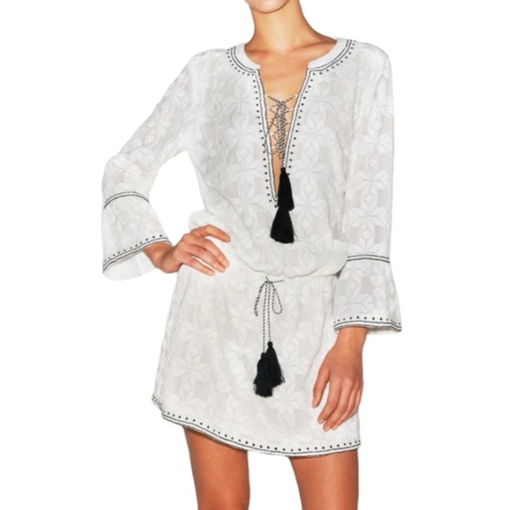 Talitha Ria Geometric Embroidered Dress Size XS Tassels